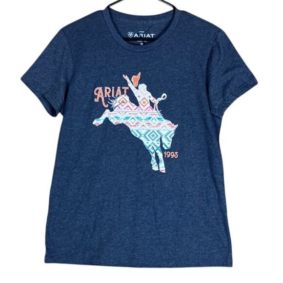 Ariat Womens Shirt Blue Geo Bronc Short Sleeve Cotton Blend Medium - Picture 1 of 11